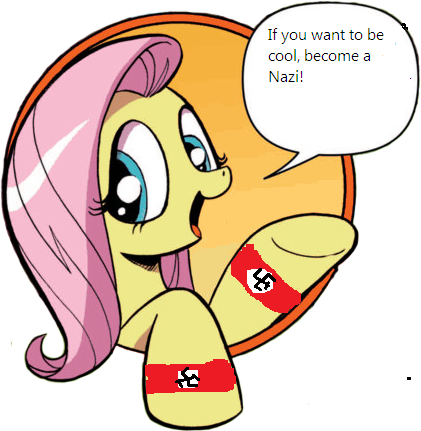 Size: 421x431 | Tagged: bad advice fluttershy, derpibooru import, exploitable meme, fluttershy, idw, meme, nazi, safe, swastika