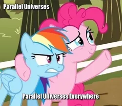 Size: 680x592 | Tagged: derpibooru import, double rainboom, meme, multiverse, parallel universe, parallel universes, pinkie pie, rainbow dash, safe, toy story, x x everywhere