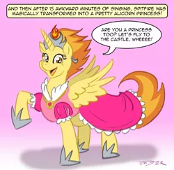 Size: 911x887 | Tagged: safe, artist:pluckyninja, derpibooru import, spitfire, alicorn, pony, tumblr:sexy spitfire, magical mystery cure, alicornified, april fools, i'm a princess are you a princess too?, let's fly to the castle, pony princess, pretty princess, princess, race swap, solo, spitfirecorn, stupid sexy spitfire, the horror
