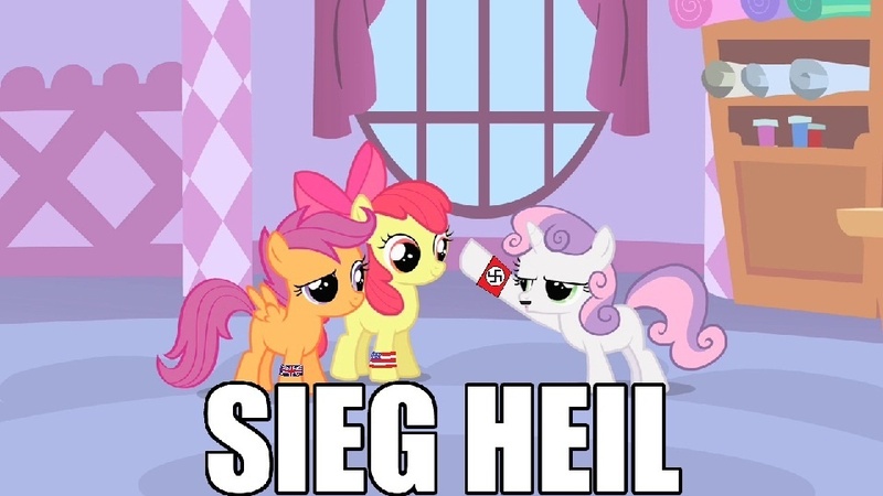 Size: 959x539 | Tagged: american, apple bloom, britain, british, derpibooru import, edit, edited screencap, heil, nazi, safe, scootaloo, screencap, sieg heil, sweetie belle, united states