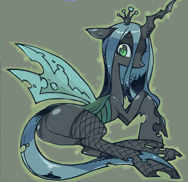 Size: 1045x1015 | Tagged: artist:moyamoya kuroi, bugbutt, butt, changeling, changeling queen, derpibooru import, female, looking at you, looking back, looking back at you, mare, plot, queen chrysalis, solo, solo female, suggestive