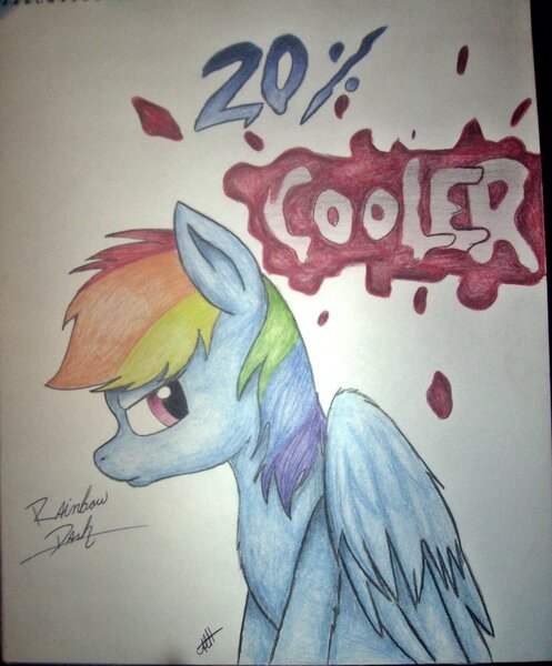 Size: 1024x1235 | Tagged: safe, artist:xapplejack324, derpibooru import, rainbow dash, pegasus, pony, 20% cooler, female, folded wings, lidded eyes, mare, signature, simple background, solo, text, traditional art, white background, wings