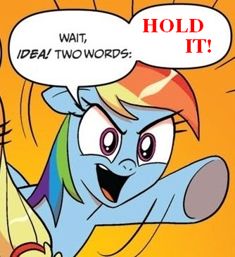 Size: 334x366 | Tagged: ace attorney, applejack, derpibooru import, exploitable meme, idw, meme, phoenix wright, rainbow dash, safe, two words meme