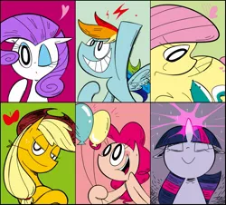 Size: 1031x930 | Tagged: safe, artist:footsam, derpibooru import, applejack, fluttershy, pinkie pie, rainbow dash, rarity, twilight sparkle, angry birds, cartoons greatest toons, image, jpeg, mane six, phineas and ferb, pixiv, rugrats, teen titans go, yo gabba gabba!