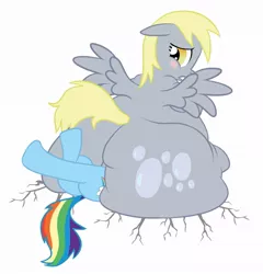 Size: 1000x1042 | Tagged: source needed, safe, artist:calorie, derpibooru import, derpy hooves, rainbow dash, pegasus, pony, aderpose, blushing, bubble butt, butt crush, buttstuck, derpy huge, embarrassed, facesitting, fat, female, image, impossibly large butt, jpeg, mare, morbidly obese, obese, plot, stuck