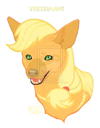 Size: 800x1024 | Tagged: safe, artist:hyenafactory, derpibooru import, applejack, hyena, simple background, solo, species swap, watermark