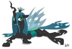 Size: 2900x2000 | Tagged: safe, artist:benkomilk, derpibooru import, queen chrysalis, changeling, changeling queen, bedroom eyes, female, image, png, pose, simple background, sultry pose, transparent background