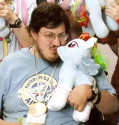 Size: 296x310 | Tagged: brony, build-a-bear, derpibooru import, glasses, human, irl, irl human, kissing, merch kissing, neckbeard, photo, plushie, rainbow dash, safe