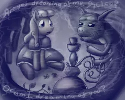 Size: 800x640 | Tagged: alice, alice in wonderland, artist:willygalleta, caterpillar, derpibooru import, hookah, lewis caroll, ponified, safe