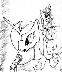 Size: 800x932 | Tagged: artist:nullh, derpibooru import, microphone, monochrome, octavia melody, princess luna, s1 luna, safe, singling