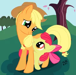 Size: 1000x991 | Tagged: apple bloom, applejack, artist:nullh, derpibooru import, safe