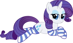 Size: 5109x3000 | Tagged: artist:vaderpl, bedroom eyes, clothes, derpibooru import, lying, pillow, rarity, simple background, socks, solo, striped socks, suggestive, transparent background, vector