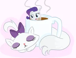 Size: 936x720 | Tagged: safe, artist:lilmisswaffles, derpibooru import, opalescence, rarity, pony, cup of pony, food transformation, hot chocolate, inanimate tf, marshmallow, mug, rarity is a marshmallow, transformation, wat