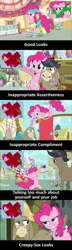 Size: 960x3350 | Tagged: safe, derpibooru import, edit, edited screencap, screencap, cranky doodle donkey, pinkie pie, donkey, earth pony, pony, a friend in deed, attack of the clones, check mark, comic, felt, harry s. pinkett, hoof around neck, hub logo, image macro, mr. plinkett, ponyville, red letter media, screencap comic, star wars, welcome wagon, workout outfit