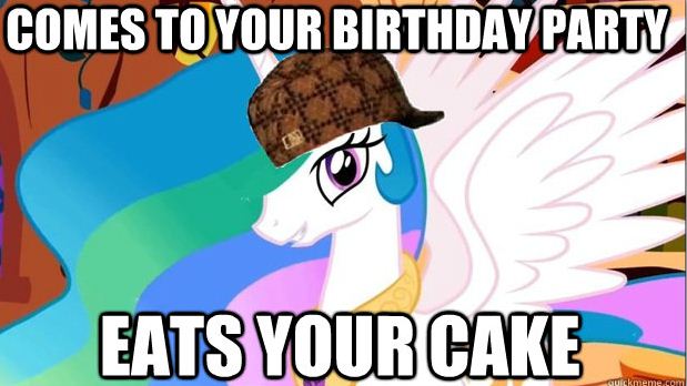 Size: 619x348 | Tagged: birthday, cake, cakelestia, derpibooru import, hat, meme, princess celestia, safe, scumbag celestia, scumbag hat, solo, trollestia