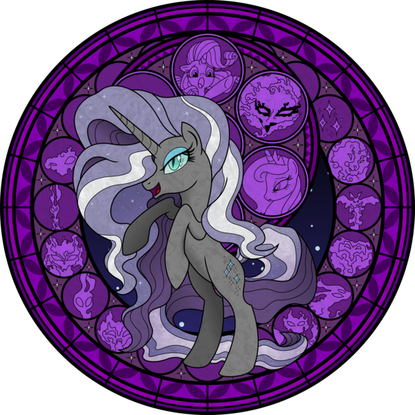 Size: 3587x3587 | Tagged: artist:jackos92, derpibooru import, dive to the heart, kingdom hearts, nightmare forces, nightmare grayity, nightmare rarity, princess luna, rarity, safe, spoiler:comic, stained glass