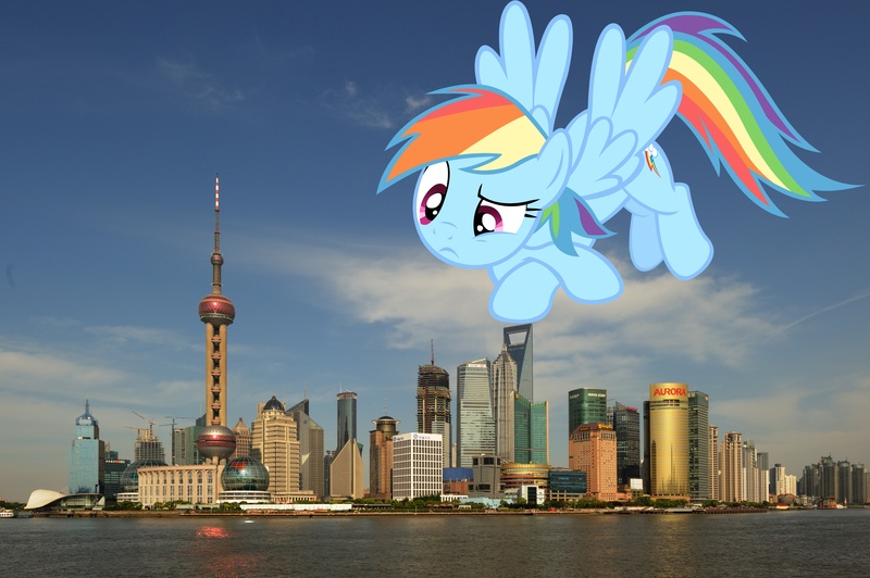 Size: 4256x2832 | Tagged: safe, artist:galvan19, derpibooru import, rainbow dash, pony, china, city, giant pony, highrise ponies, ponies in real life, shanghai