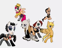 Size: 900x697 | Tagged: artist:xxxartxisxaxbangxxx, columbia, derpibooru import, dr. frank n furter, eddie, magenta, ponified, riff raff, rocky horror, rocky horror picture show, suggestive