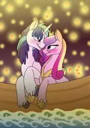 Size: 742x1055 | Tagged: artist:100yearslater, blushing, dead source, derpibooru import, i see the light, princess cadance, safe, shining armor, tangled (disney)