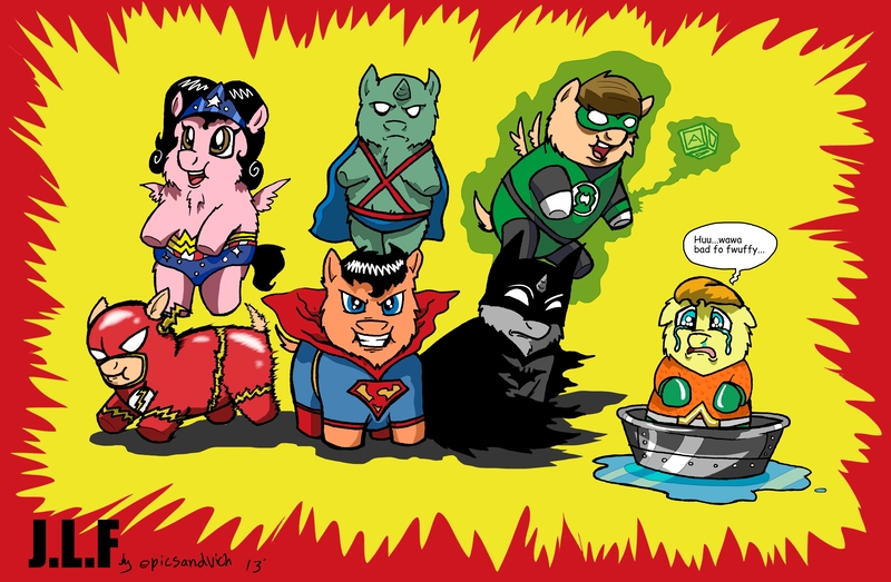 Size: 6366x4158 | Tagged: absurd resolution, aquaman, artist:epicsandvich, batman, crying, derpibooru import, fluffy pony, green lantern, justice league, martian manhunter, safe, superfriends, superman, the flash, wonder woman