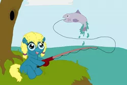 Size: 2214x1476 | Tagged: safe, artist:tamarapeluso, derpibooru import, oc, oc:bluenose, unofficial characters only, filly, fishing