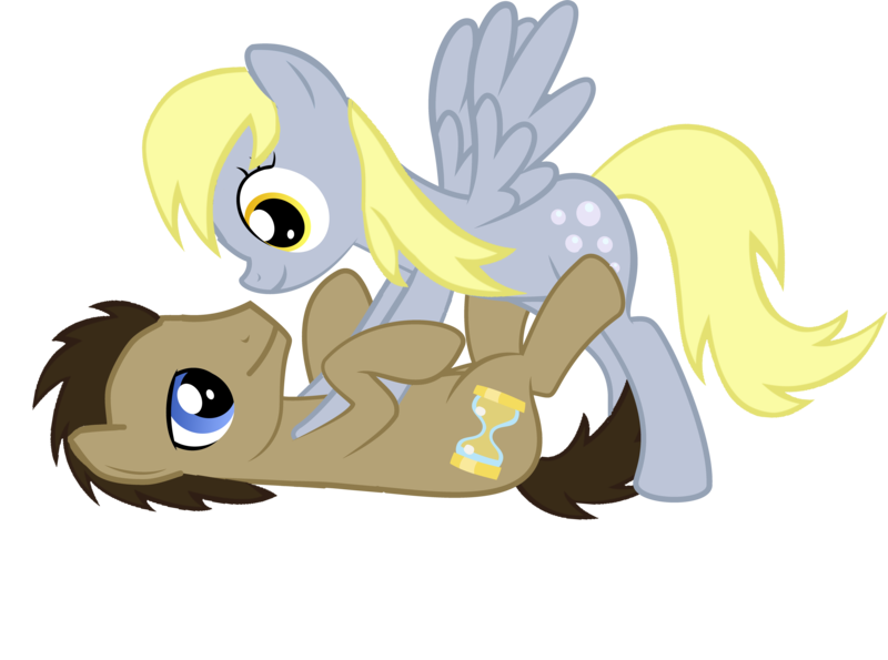 Size: 7772x5779 | Tagged: safe, artist:asdflove, derpibooru import, derpy hooves, doctor whooves, time turner, pegasus, pony, absurd resolution, doctorderpy, female, male, mare, on back, shipping, simple background, straight, transparent background, vector