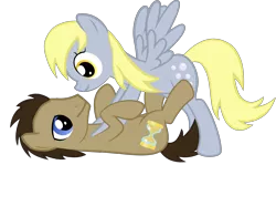 Size: 7772x5779 | Tagged: safe, artist:asdflove, derpibooru import, derpy hooves, doctor whooves, time turner, pegasus, pony, absurd resolution, doctorderpy, female, male, mare, on back, shipping, simple background, straight, transparent background, vector