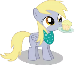 Size: 3405x3001 | Tagged: safe, artist:chubble-munch, derpibooru import, derpy hooves, pegasus, pony, bib, blank flank, cute, derpabetes, female, filly, mouth hold, muffin, plate, simple background, smiling, solo, that pony sure does love muffins, transparent background