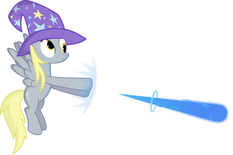 Size: 6500x4319 | Tagged: safe, artist:delectablecoffee, derpibooru import, derpy hooves, pegasus, pony, absurd resolution, blast, clothes, female, flying, hat, magic, magic blast, mare, simple background, solo, spread wings, transparent background, trixie's hat, wings