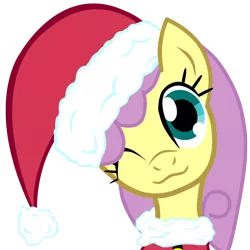 Size: 2000x2000 | Tagged: safe, artist:dafrenchbrony, derpibooru import, parasol, pegasus, pony, bust, christmas, christmas ponies, clothes, costume, female, hat, holiday, looking at you, mare, one eye closed, recolor, santa costume, santa hat, simple background, solo, transparent background, wink