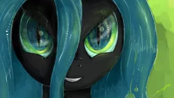 Size: 1024x576 | Tagged: artist:fly-gray, bust, changeling, changeling queen, dead source, derpibooru import, evil grin, female, grin, looking at you, portrait, queen chrysalis, safe, smiling, solo