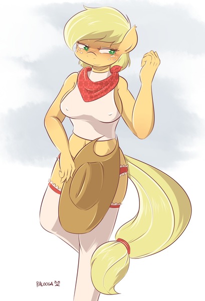 Size: 1280x1880 | Tagged: anthro, applejack, artist:balooga, breasts, busty applejack, covering, derpibooru import, female, solo, solo female, suggestive