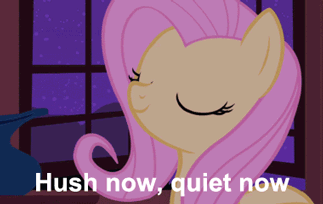 Size: 323x204 | Tagged: animated, cute, derpibooru import, fluttermom, fluttershy, hush now quiet now, image macro, lullaby, safe, screencap, shyabetes, singing, solo, stare master, subtitles