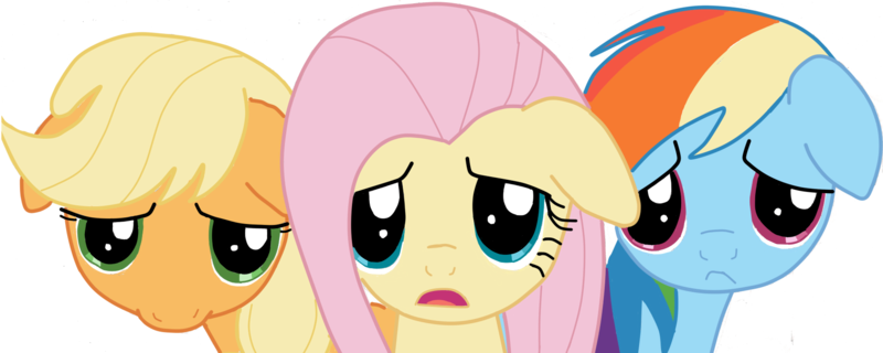 Size: 1811x725 | Tagged: applejack, artist:majkashinoda626, ashamed, derpibooru import, fluttershy, guilty, hatless, missing accessory, rainbow dash, sad, safe, shame