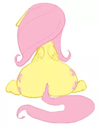 Size: 436x564 | Tagged: suggestive, artist:okiedokielowkey, derpibooru import, fluttershy, pegasus, pony, back, behind, chubby, female, floppy ears, flutterbutt, large butt, mare, plot, rear view, simple background, sitting, solo, solo female, the ass was fat, white background