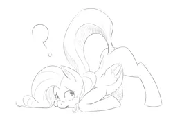 Size: 800x562 | Tagged: artist:jalm, bend over, blank flank, derpibooru import, face down ass up, female, fluttershy, monochrome, plot, presenting, solo, solo female, suggestive