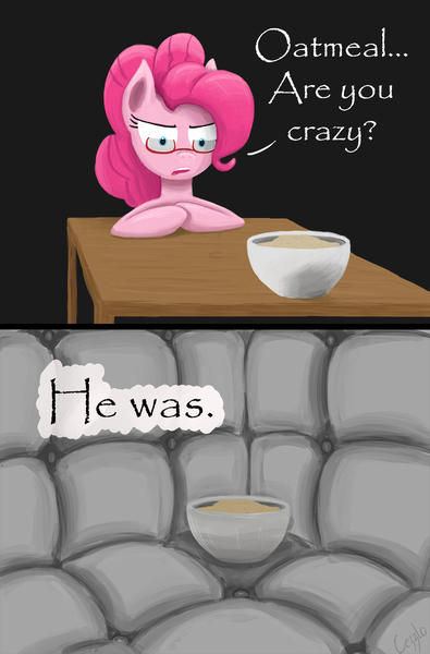 Size: 790x1200 | Tagged: artist:cezzlo, asylum, comic, glasses, oatmeal, padded cell, papyrus, pinkie pie, safe