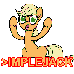 Size: 425x425 | Tagged: air quotes, animated, applejack, applying, artist:derkrazykraut, edit, hatless, implying, implyra, missing accessory, recolor, safe, simple background, solo, text, transparent background