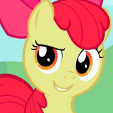 Size: 160x160 | Tagged: apple bloom, costanza face, derpibooru import, reaction image, safe, smiling