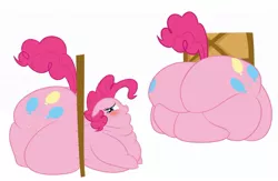Size: 1280x837 | Tagged: artist:calorie, blushing, buttstuck, fat, impossibly large butt, morbidly obese, obese, piggy pie, pinkie pie, plot, pudgy pie, safe, stuck, the ass is monstrously oversized for tight entrance