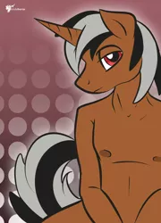 Size: 2802x3898 | Tagged: suggestive, artist:irishthorns, derpibooru import, oc, oc:star sparkler, unofficial characters only, anthro, unicorn, bedroom eyes, looking at you, male, nipples, solo, solo male