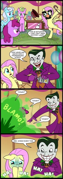 Size: 784x2200 | Tagged: artist:madmax, batman, berry punch, berryshine, comic, crossover, daisy, derpibooru import, flower wishes, fluttershy, safe, shoeshine, swapped cutie marks, the joker