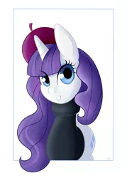 Size: 2000x2800 | Tagged: artist:givenheart, beatnik rarity, beret, clothes, derpibooru import, hat, rarity, safe, solo, sweater