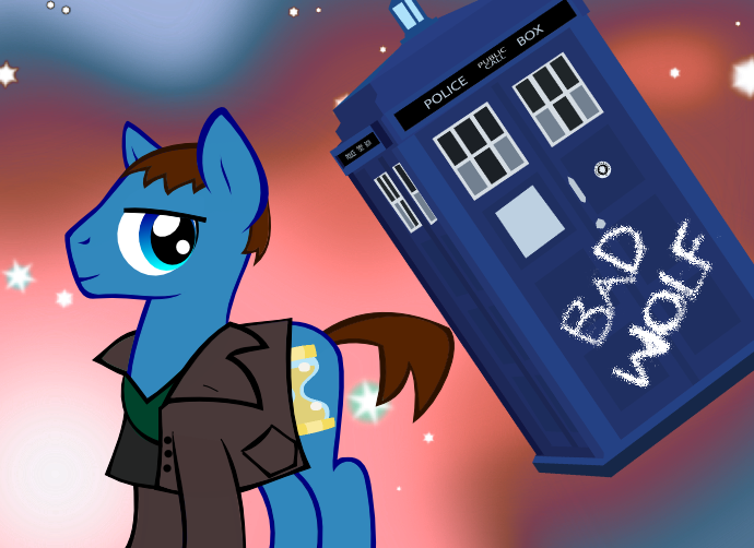 Size: 690x502 | Tagged: bad wolf, christopher eccleston, derpibooru import, doctor who, doctor whooves, ninth doctor, ponified, safe, tardis, time turner