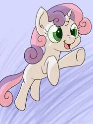 Size: 750x1000 | Tagged: artist:tehflah, derpibooru import, jumping, leaping, mid leap, safe, solo, sweetie belle