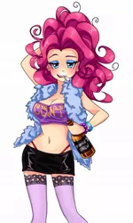 Size: 600x1001 | Tagged: alcohol, artist:semehammer, belly button, bimbo, breasts, busty pinkie pie, cleavage, clothes, cunt, curly hair, derpibooru import, drugs, drunk, drunkie pie, eyebrows, eyelashes, eyeshadow, female, human, humanized, makeup, midriff, miniskirt, .mov, panties, party.mov, pinkie pie, pinkie slut, simple background, skirt, smoking, solo, solo female, stockings, suggestive, text, thigh highs, thong, underwear, vulgar