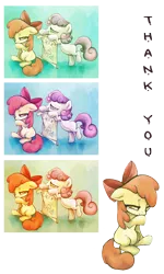 Size: 3000x5000 | Tagged: apple bloom, artist:snufflin, card, dead source, derpibooru import, sad, safe, sweetie belle