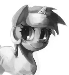 Size: 759x826 | Tagged: safe, artist:mewball, derpibooru import, lyra heartstrings, pony, unicorn, grayscale, monochrome, simple background, smiling, solo, white background