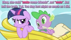 Size: 640x360 | Tagged: derpibooru import, image macro, implied foalcon, spike, suggestive, twilight sparkle