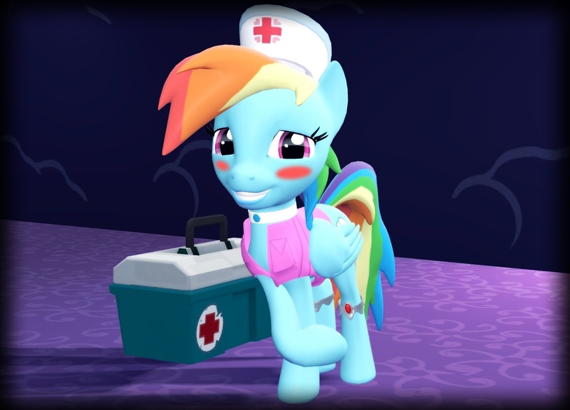 Size: 1500x1080 | Tagged: 3d, artist:tbwinger92, blushing, derpibooru import, gmod, nurse, rainbow dash, safe, solo